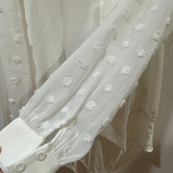 Kate Kasin Long Sleeve Sheer Mesh Pointelle Bodysuit Pussybow Necktie Size Med - Picture 7 of 10